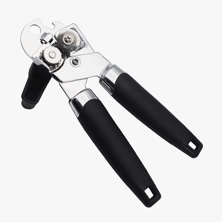 Manual Handheld Strong Can Opener Stainless, Sharp Cutting Wheel for Smooth Edge Cut, Easy to Use Turn Knob, Comfortable Soft Handle,Three-in-one Multi-Function
