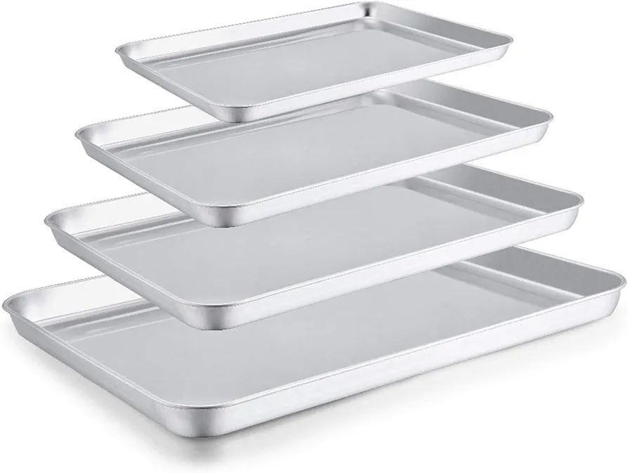 TeamFar Baking Sheet Set of 4, Stainless Steel Baking Pan Tray Cookie Sheet, Non Toxic & Healthy, Rust Free & Easy Clean - Dishwasher Safe