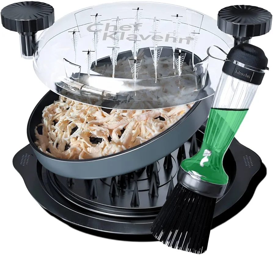American Brand 3 Layers Chicken Shredder with Special Brush, Reinforced Anti-Slip, Detachable Plate, Dishwasher Safe, Heat Resistant, BPA Free | Visible Meat Shredder Machine, Ergonomic Handle (Black)