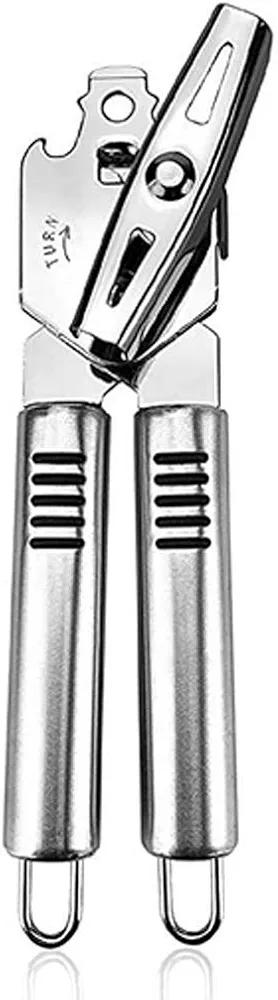 Stainless Steel Can Opener Manual Food-safe Good Grips with Built-in Bottle Opener Smooth Edge Stainless Steel Sharp Blade Safe Cover for Beer/Tin/Bottle, Food Grade-Silver