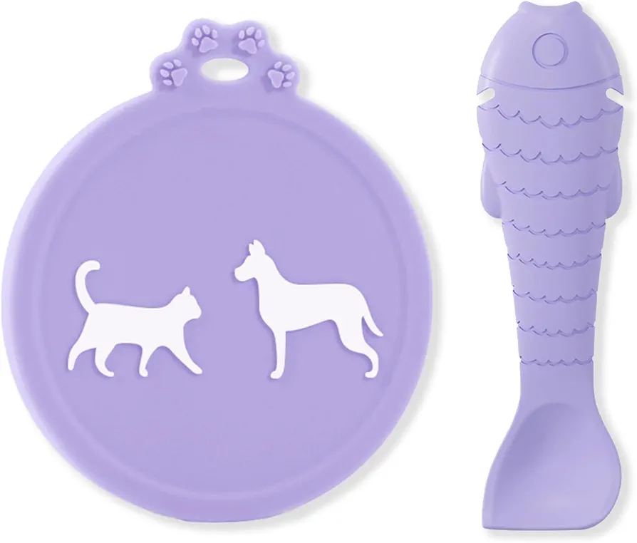 Manual Can Opener and Can Lid for Pet Food, Cute Claw Can Lids for Dog Food, Universal Silicone Can Covers, Multi-function Can Opener for Cat Wet Food, (Purple)