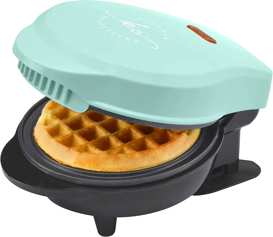 Mini Waffle Maker By Select Brands - Classic Mini Waffle Iron for Traditional, Savory or Dessert Mini Waffles - Features Non-Stick Coating - 4 Mini Waffles, Mint Green