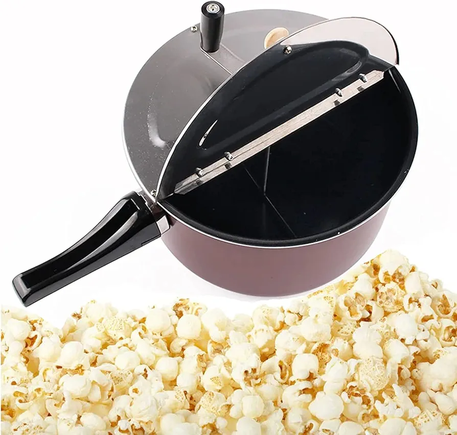 SHENGANG Stainless Steel Stovetop Popcorn Popper, Hand-Cranked Popcorn Maker, with Lid & Handle, Easily Make Classic Flavored Popcorn