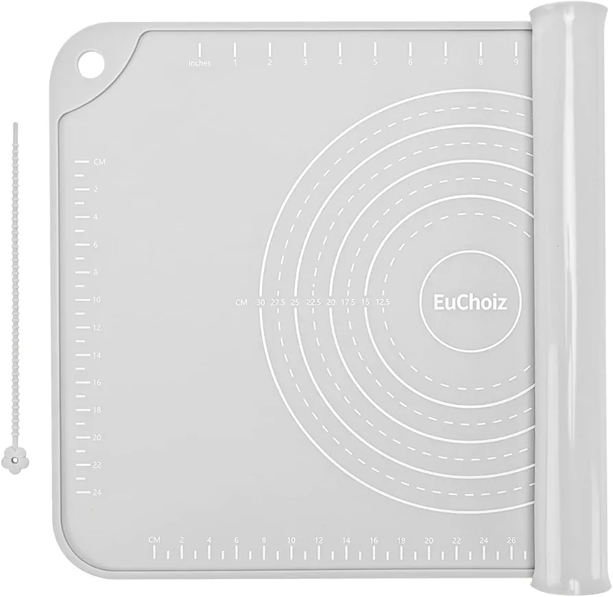 Silicone Pastry Mat 20"*16" Extra Thick Non Stick Baking Mat Food Grade Silicone Dough Rolling Bake Mat with Edge Heightening Light Grey