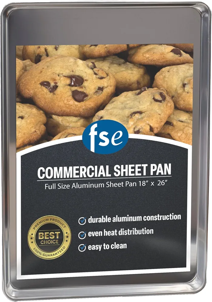 FSE Commercial Sheet Pan, Full Size, 16-Gauge, Aluminum Bun Pan, 18" L x 26" W x 1" H, (Measure Oven Recommended), Silver