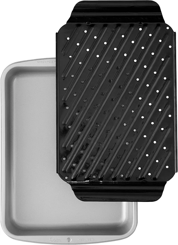 Wilton Recipe Right Non-Stick Large Broiler Pan Set, Ideal for Chicken Fajitas, Pork Chops and Rice, Halibut or Marinated Lamb Chops, 14.5 x 11-Inch