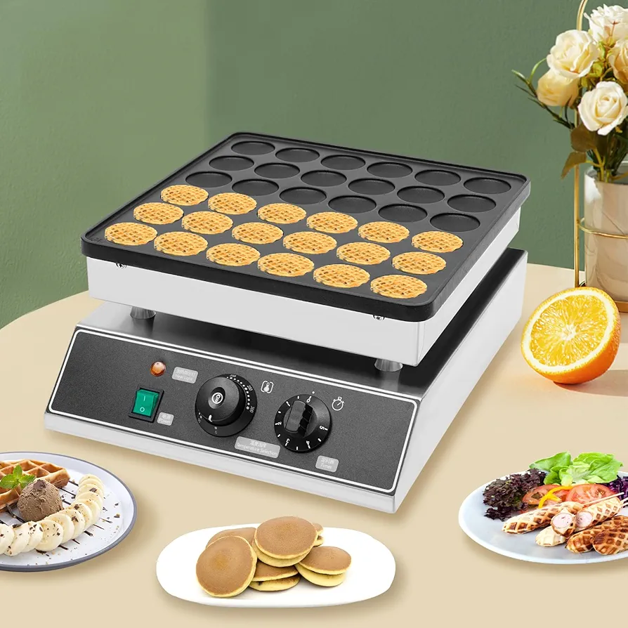 Mini Pancakes Baker Maker 36 Holes,Commercial Nonstick Waffle Maker Muffin Machine,Stainless Steel Mini Dutch Pancake Maker Dorayaki Maker for Bakery Home and Kitchen Restaurant 1000W