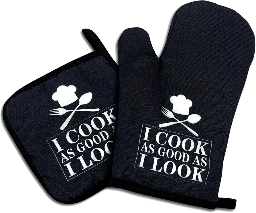 I Cook as Good as I Look,Funny Oven Mitts and Pot Holders Sets of 2,Silicone Non-Slip Oven Mitts,Kitchen Gift for Men,Cooking Baking BBQ Gifts,Housewarming Gifts
