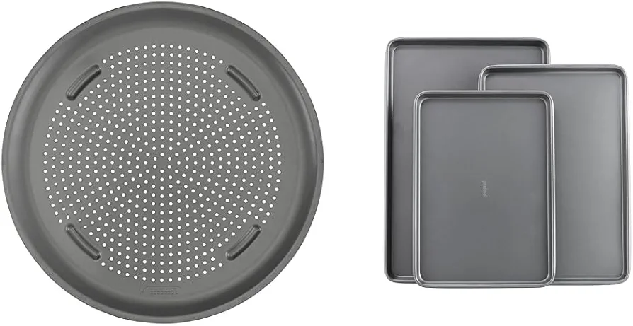 GoodCook AirPerfect 15.75" Insulated Nonstick Carbon Steel Pizza Pan with Holes & Nonstick Steel 3-Piece Cookie Sheet Set