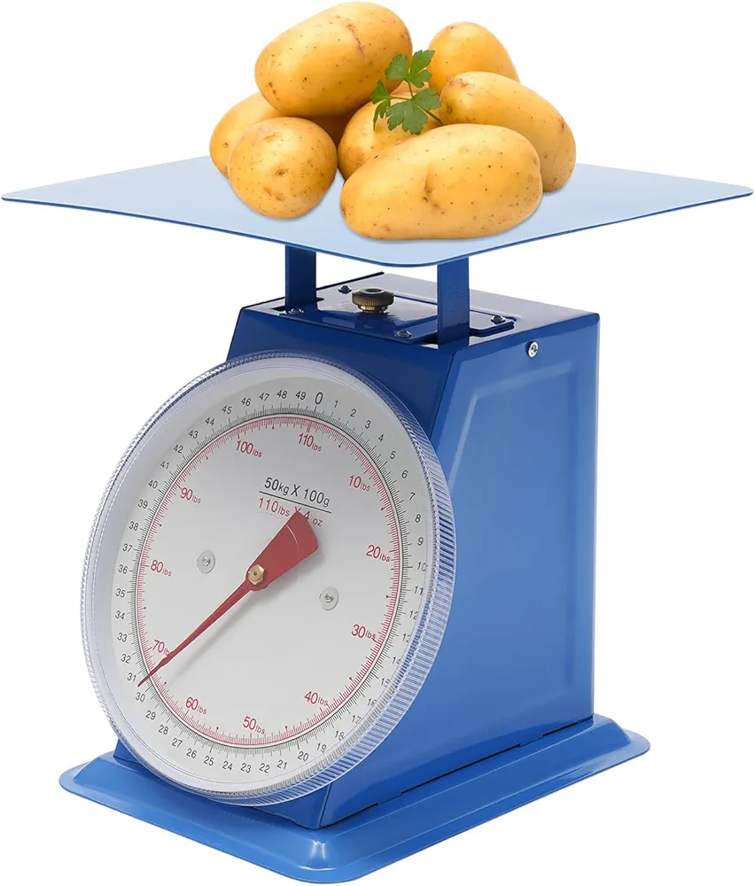 110-LBS Heavy Duty Portion-Control Mechanical Kitchen and Food Scale, Industrial Dial Scale, with Iron Platform for Supermarkets, Food Markets, Snack Shops， Express Packing, Vegetable Markets