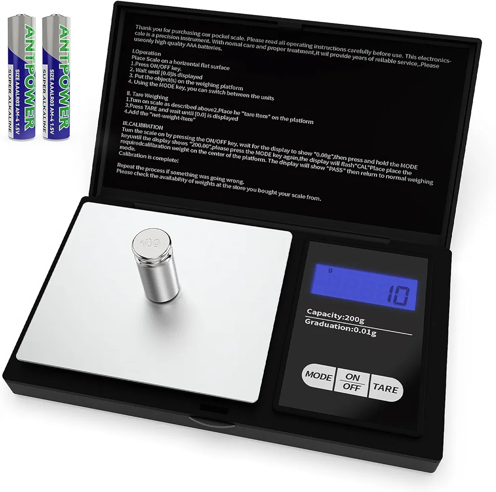 Milligram Scale,200g/0.01g Digital Jewelry Scale, Micro Gram Scale for Powder, Coin, Gold, Gem, Reloading, Mg Scale 7 Units, Tare, with Backlit LCD,Batteries Included (Milligram Scale+Weight)