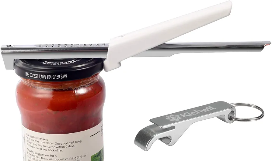 Kichwit Adjustable Jar Opener for Arthritis, All Metal Construction, Easily Opens 3/8" to 4" Jar and Bottle Lids, Free Bonus Bottle Opener Keychain Included