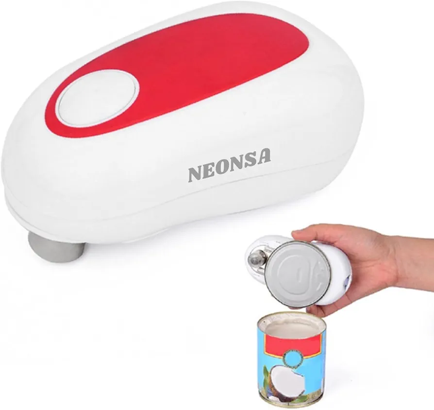 NEONSA Electric can opener,Battery Operated Can Opener for Seniors and Arthritis,Automatic electric can opener, Electric Can Openers for Kitchen, Portable Small One Touch Opener (Red with White)