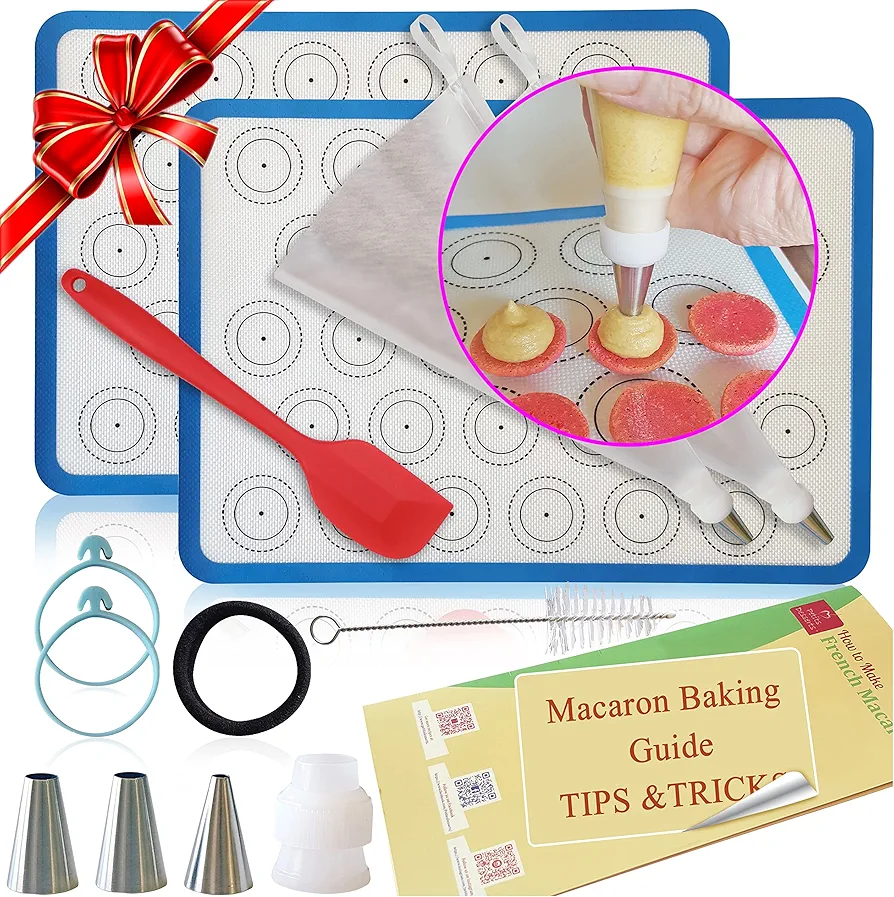 Macaron Silicone Baking Mats with BEGINNER GUIDE - Macaron Making Kit 15 pcs- NON-STICK Macaron Baking Mat - Macron Silicone Mat 16.5" x 11.6" Macaron Making Kit - Macaron Supplies BEGINNER BAKER KIT