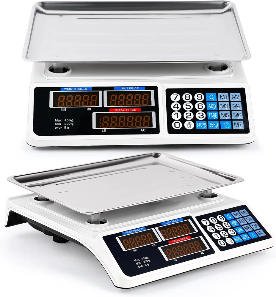 Price Computing Scale Commercial Food Scale for Weight Food Kitchen Scale with Price Calculator Food Produce Counting Weight Scale with Dual LCD for Market Fruit Shop Meat Store (88lb/40kg)