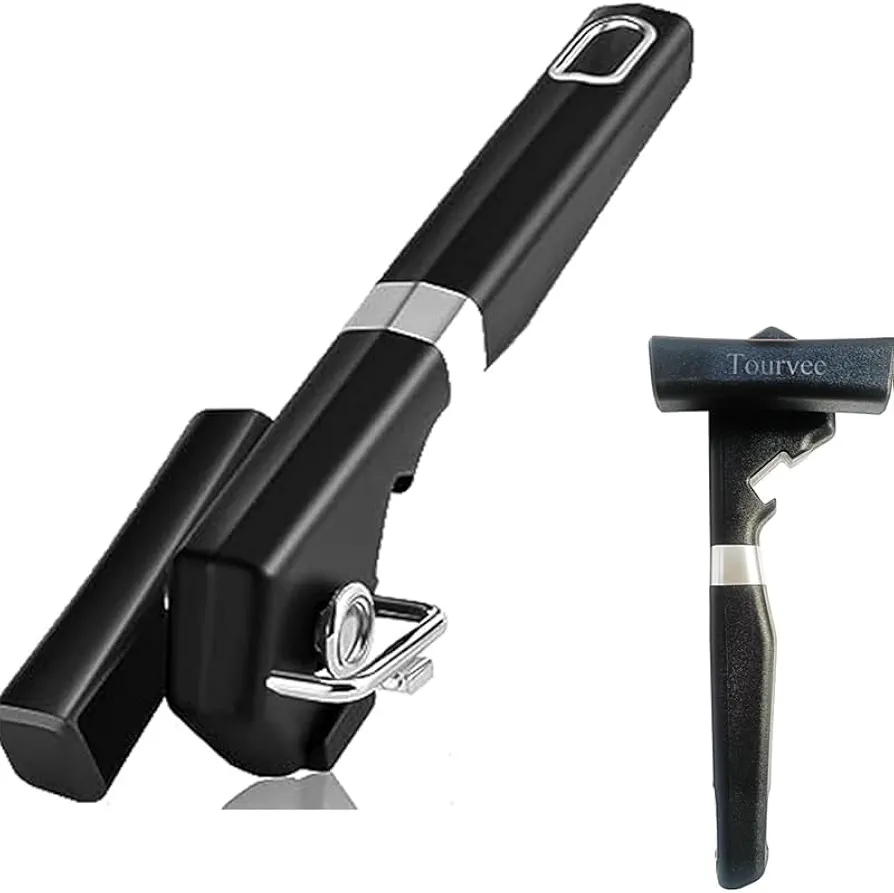 Tourvee-Safe Cutting Can Opener For Kitchens & Restaurants - Handheld Can Opener, Manual, Smooth Edges; Food Grade Stainless Steel Cutting Can Opener (Black)