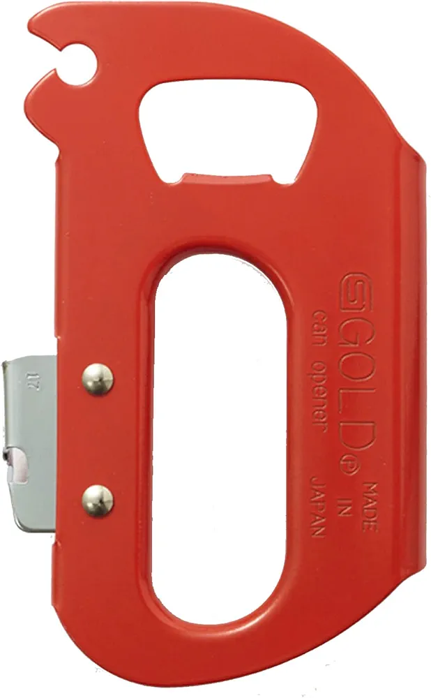 Japanese Classic Metal Can Opener, Stainless Steel, Ergonomical, Square, Red, Made in Tsubame, Japan
