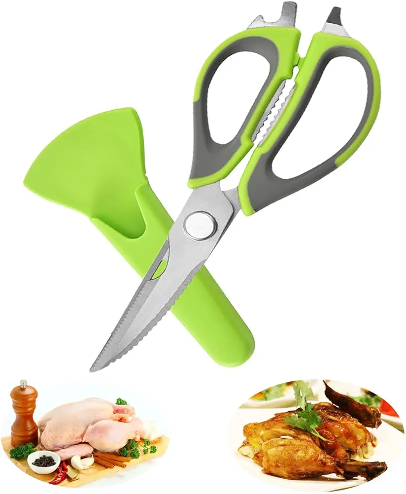Kitchen Shears, Kitchen Scissors with Heavy Duty Serrated Blade and Protective Sheath, Ultra Sharp Multi-function Food Shears for chicken/poultry/fish/meat/vegetables