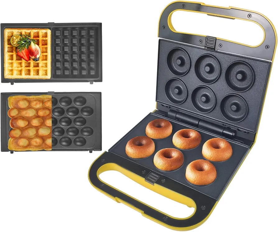 3 Interchangeable Baking Plates for Making Doughnut or Waffle Maker-Eggette and Much More