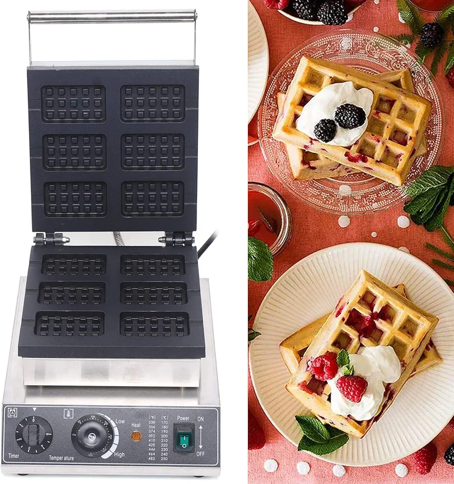 6Pcs Mini Round Waffle Maker - 1500W Non-Stick Waffle Maker Machine Precise Temperature and Time Control Durable Easy to Clean Suitable for Home Cafes and Small Restaurants