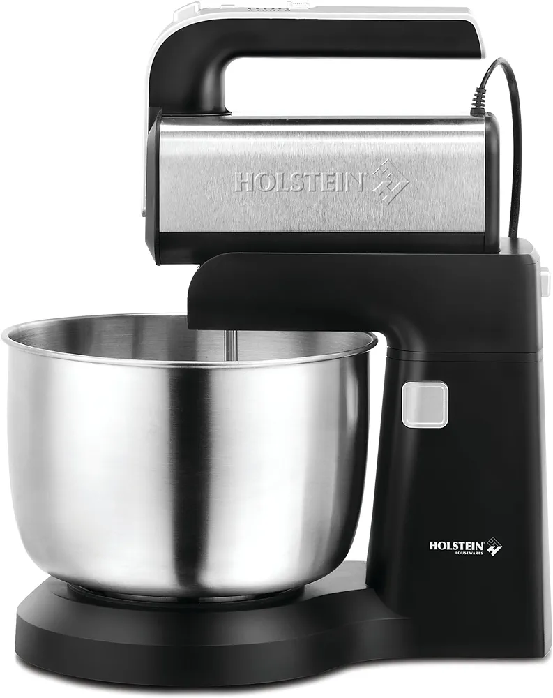Holstein Housewares 5-Speed Hand and Stand Mixer, 250W Power with LED Light, Black and Stainless Steel – Versatile Mixer for Baking, Whipping, and More