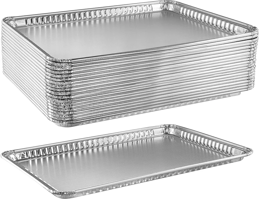 Aluminum Pan Cookie Sheets | Heavy Duty Nonstick Disposable Baking Trays for Cookies, Bacon, Brownies | Rectangular Foil Pans for Oven, Broiler, Cooking, Grilling, Catering | 16 x 11 Inch, 20 Pack