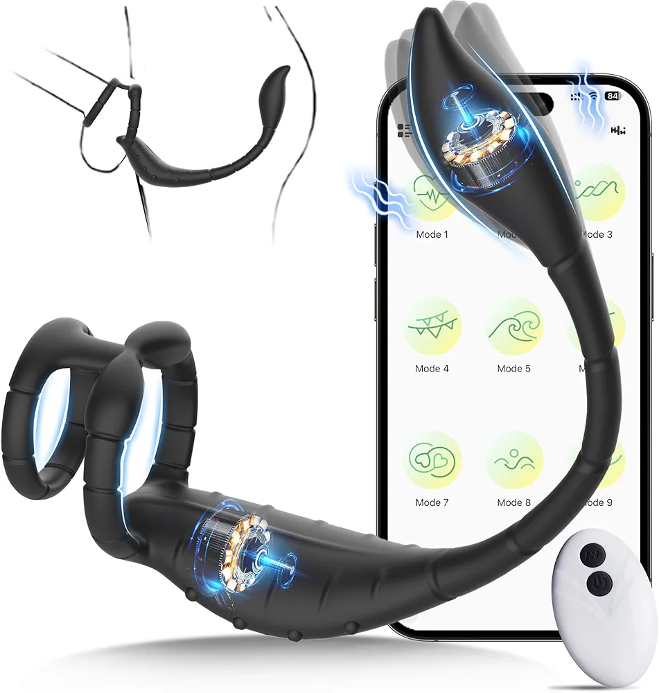 Prostate Massager Cock Ring Sex Toys for Men, Prostate Vibrator Male Prostate Toy with Dual Penis Ring, Vibrating Butt Plug Remote Control Cockring with Anal Plug Vibrator Bullet for Adult Couples