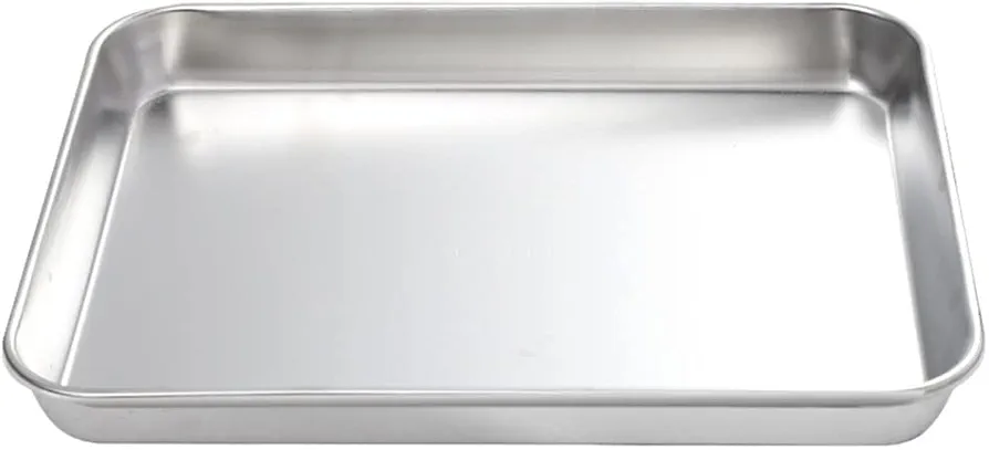 DOITOOL Stainless Steel Cookie Sheet Pan for Baking, Dishwasher Safe Baking Sheet Pan for Toaster Oven, Roasting or Grilling (23X17CM)