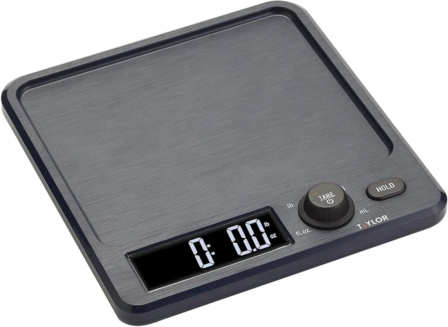 Taylor Digital Kitchen Scale with Antimicrobial Surface Plastic Body Weighs Up to 11 pounds Capacity with Hold and Tare Functions and Backlight, Navy