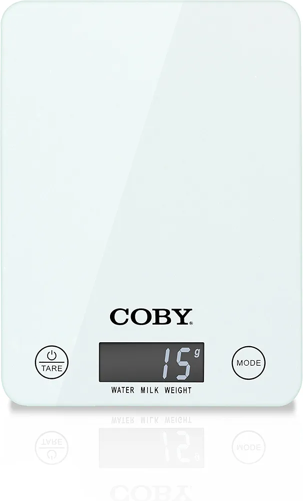 Coby Digital Multifunction Tempered Glass Kitchen and Food Scale With TARE Function, 11 Pounds, Modern Winter White