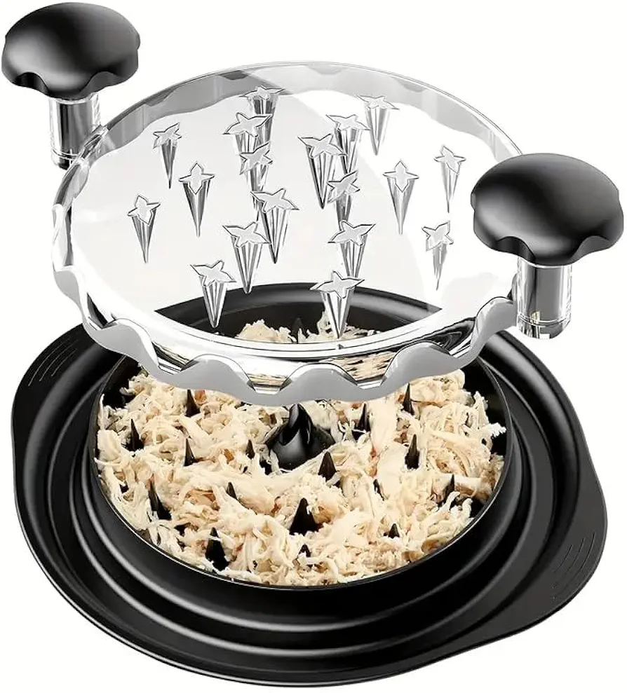 Chicken Shredder Visible Meat Shredder Machine, Large Chicken Breast Shredder Tool Twist with Brush&Fork, Cabbage Shredder, Anti-Slip Strip, Ergonomic Handle, BPA Free, Pork Beef Chicken (Black.)