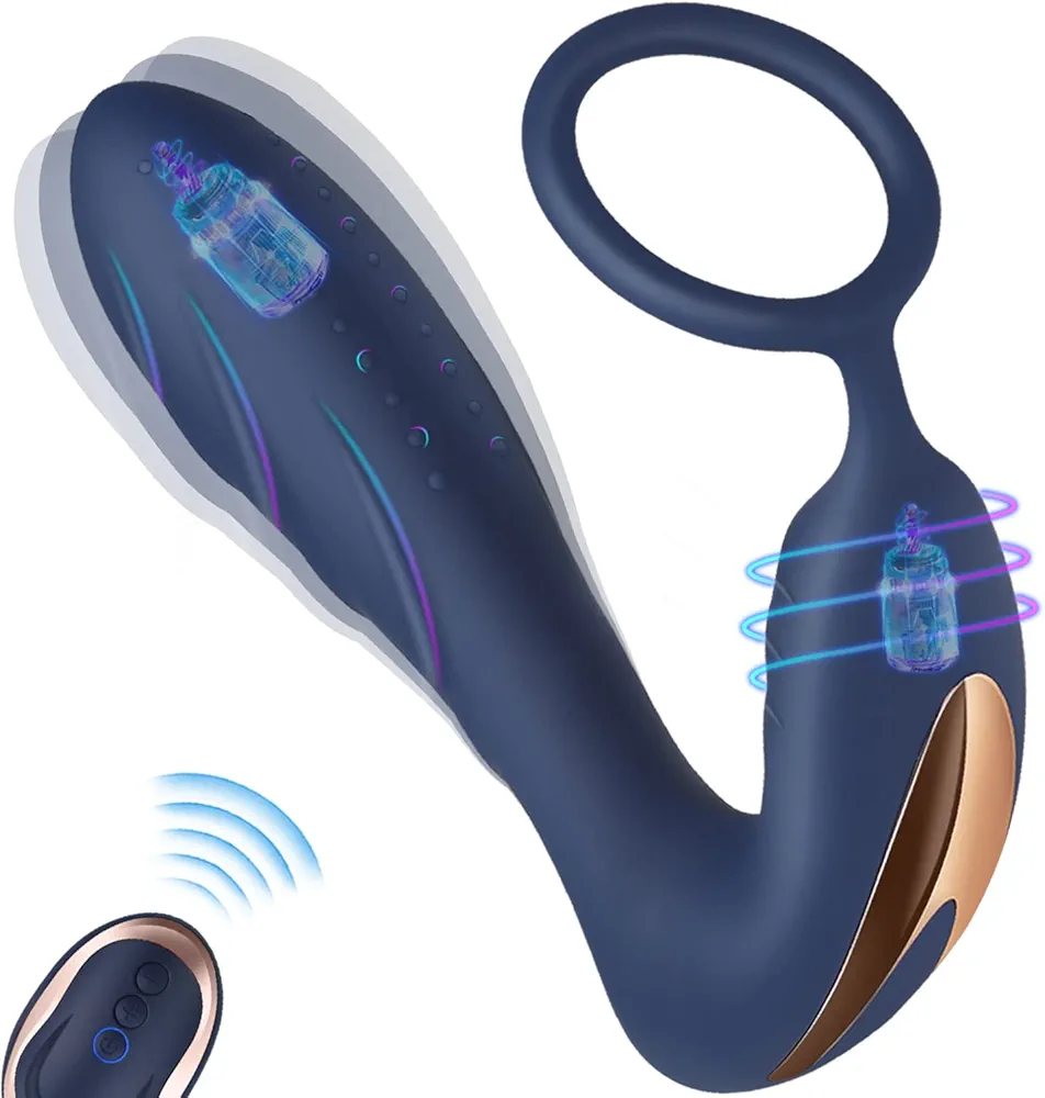 Vibrating Prostate Massager Anal Vibrator - 10 Patterns Anal Plug with Cock Ring, G-spot Vibrator with Remote, Adult Sex Toys for Men, Women and Couple Pleasure