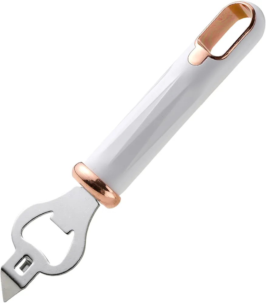 Can Opener Manual, Stainless Steel Bottle Opener Manual Bottle Punch Can Opener, Dishwasher Safe 2 in 1 Multifunctional Can and Beer Opener - White
