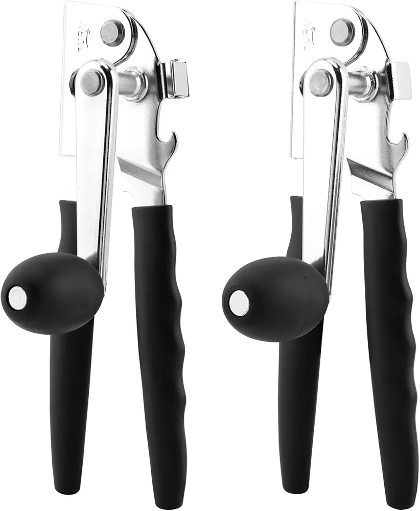 2 pcs Can Opener Manual,Can Opener with Magnet,Can Openers Hand Held Heavy Duty,Bottle Opener,Can Opener Manual Hand Crank,Classic Multifunction Can Opener,Can Opener Smooth Edge