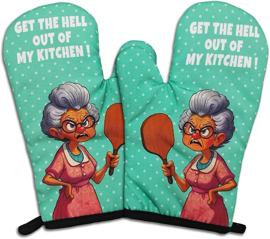 2 Pcs Funny Oven Mitts Get The Hxxl Out of My Kitchen Heat Resistant Mitts for Kitchen Decor Sarcastic Saying Silicone Non-Slip Oven Mitts Sweet Housewarming Gifts for Mom Hostess Housewife