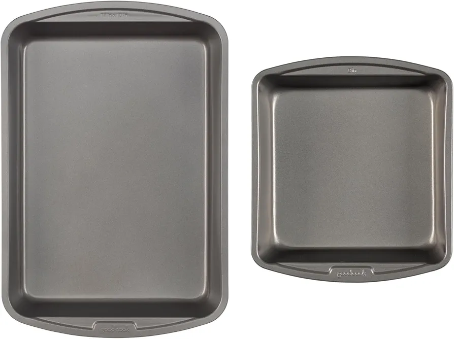 GoodCook Nonstick Steel 8" x 8" and 13" x 9" Baking Pan Set, 2pk, Gray