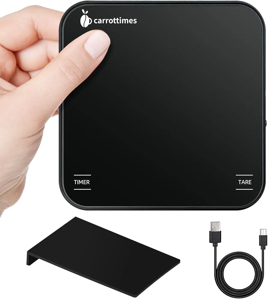 Rechargeable Mini Coffee Scale with Timer,Espresso Scale with Silicone Mat,2kg/0.1g Coffee Scales Espresso for Pour-Over Coffee,Kitchen/Food Scales Digital Weight Grams and Ounces(Black)