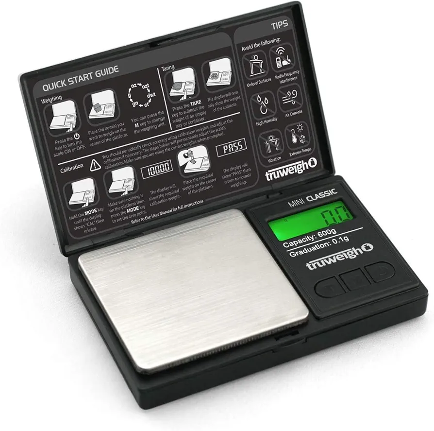 Mini Classic Digital Scale (600g x 0.1g - Black/Black) - Digital Food Scale - Digital Kitchen Scale - Small Digital Pocket Scale - Jewelry Scale - Travel Digital Gram Scale - Meal Prep Scale