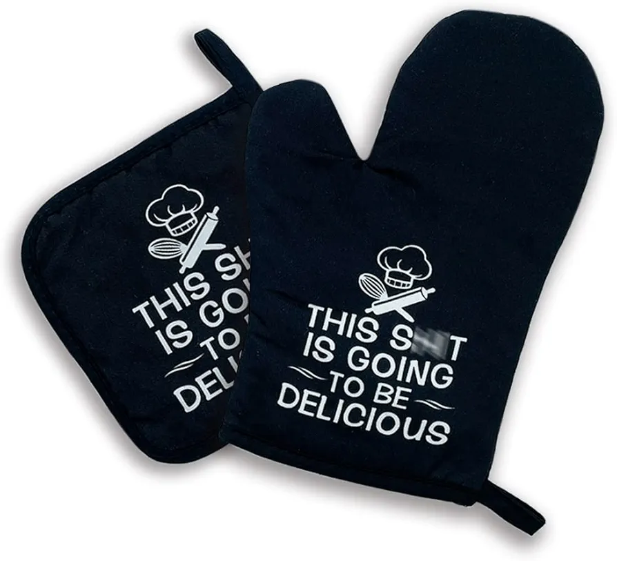 This Sxxt is Going to be Delicious,Oven Mitts and Pot Holders Sets of 2，Funny Oven Mitt，Birthday Gifts for Mom, Friend, Dad, Boyfriend,Best Gift for Baking Enthusiasts