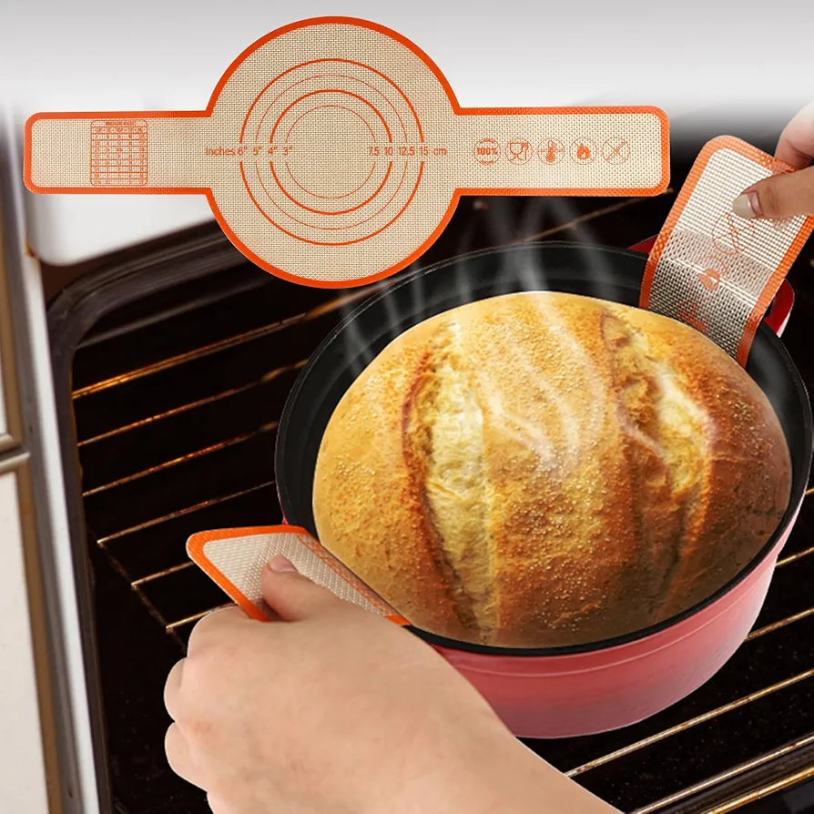 Silicone Bread Sling Dutch Oven, 1 Set Silicone Bread Baking Mats, Food-grade Silicone Dutch Oven Liners, Non-Stick Thick Baking Sheet Liner with Extra Long Handles for Transferable Dough