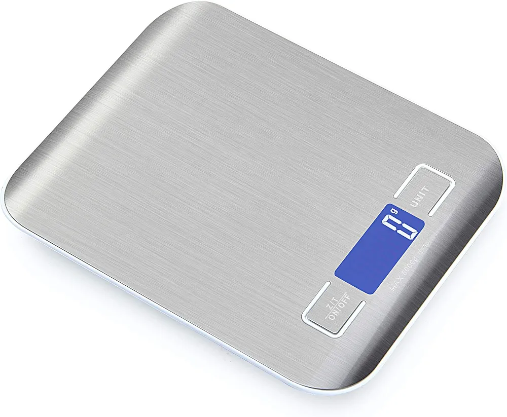 Electric Digital Kitchen Scale weigh Upto 5kg Slim Stainless Steel Electronic Digital Kitchen Scales Food Scale, it can weigh 6 Different Units Including Water and Milk., Silver