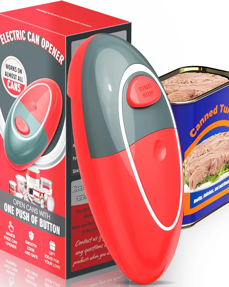 One Touch Battery Operated Electric Can Opener Fits All Size Can With Smooth Edge, Hands Free Electric Can Openers for Kitchen, Kitchen Gadgets Electric Can Opener for Seniors, Arthritis and Chef