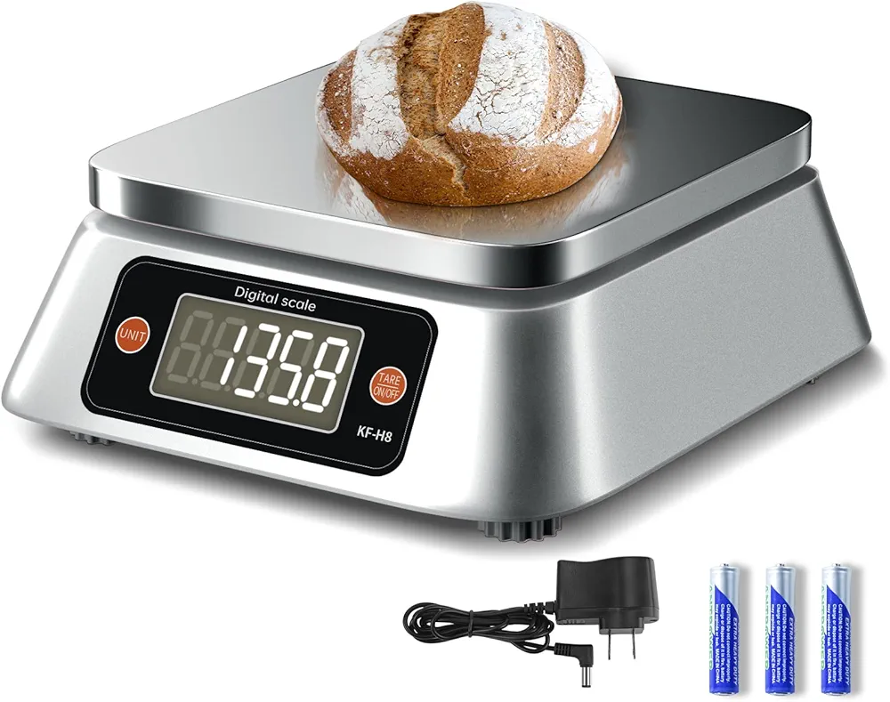 Kitchen Scales Digital Weight Grams and Ounces, MEIYA KF-H8 Food Scale for Bakers, Candle and Soap Making, Baking Scale with Stainless Steel Large Platform, 22lb, 3*AA Batteries and AC Power Adapter