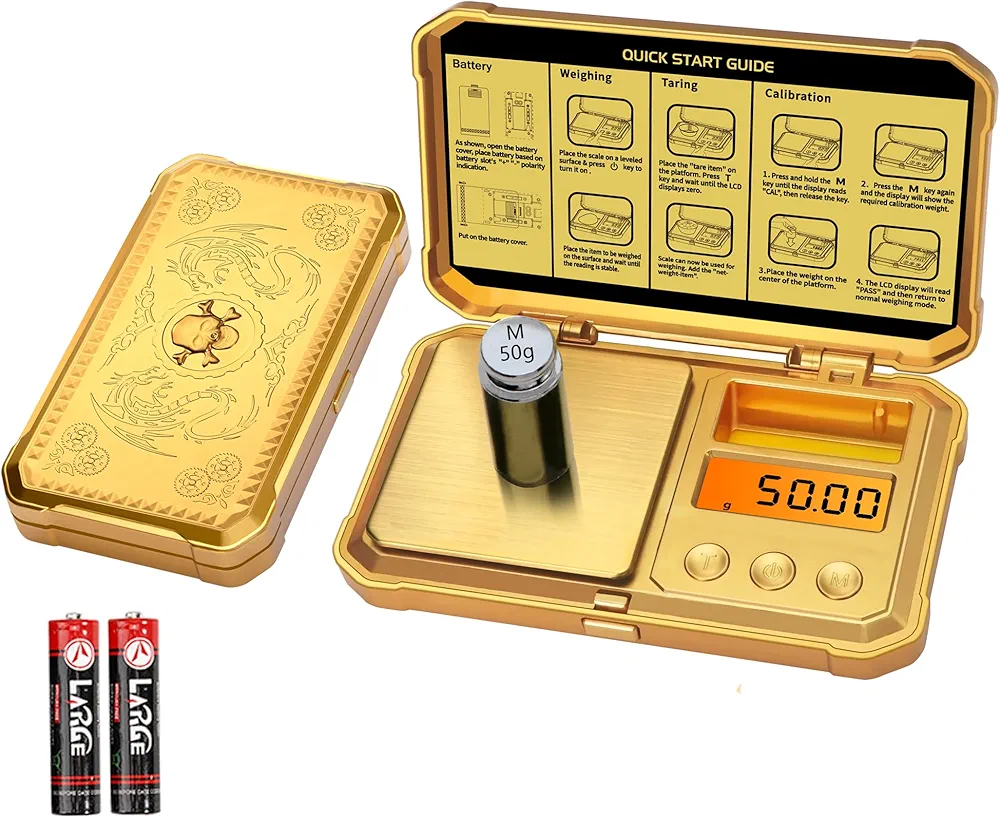 Digital Pocket Gram Scale 300g x 0.01g Accuracy， Small Mini High Precision Gold Scale Digital Weight Grams and Oz for Jewelry,Diamond，Arrows, Powders and Medicine,with 50g Cal Weights