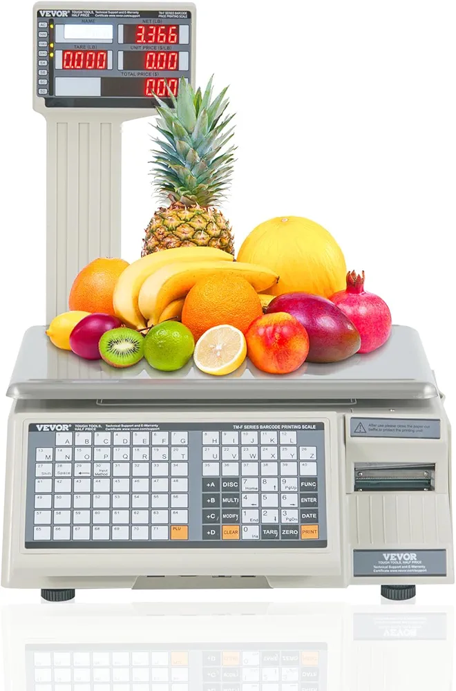 VEVOR Electronic Price Computing Scale, 66 LB Digital Deli Weight Scales, LCD & LED Digital Commercial Food Fruit Meat Produce Counting Weight, for Retail Store, Kitchen, Restaurant Market, and Farmer