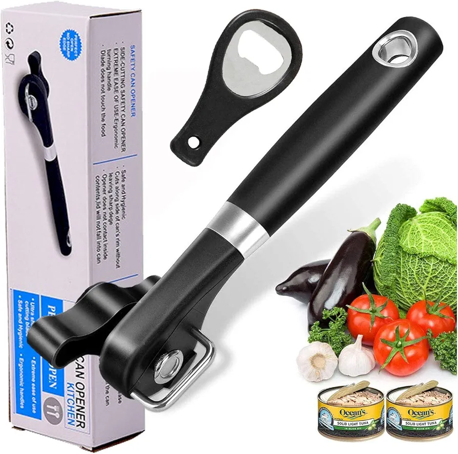 Safe Cut Can Opener, Smooth Edge Can Opener Ergonomic Handle, Manual Can Opener, Food Grade Stainless Steel Cutting Can Opener for Kitchen & Restaurant Seniors And Arthritis