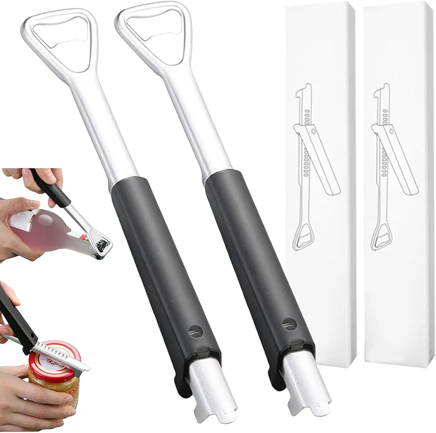 2 Pcs Adjustable Jar Opener for Weak Hands,2 in 1 Multi-function Can Opener Manual Lid Gripper Opener,Stainless Steel Can Opener,Bottle Opener Tool,Portable Jar Lid Gripper (2pcs)
