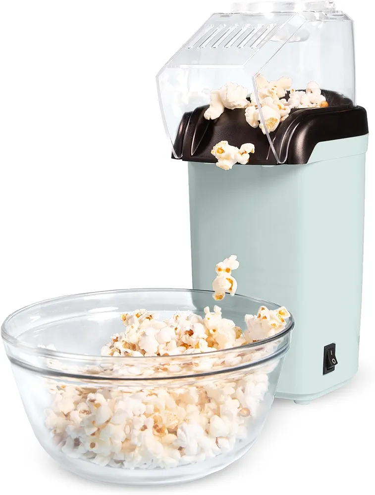 Tasty Hot Air Popcorn Popper, Healthy and Delicious Popcorn in Minutes, Fast and Easy-to-Use, Built-In Measuring Cup and Butter Warmer, 8 Cups, Aqua