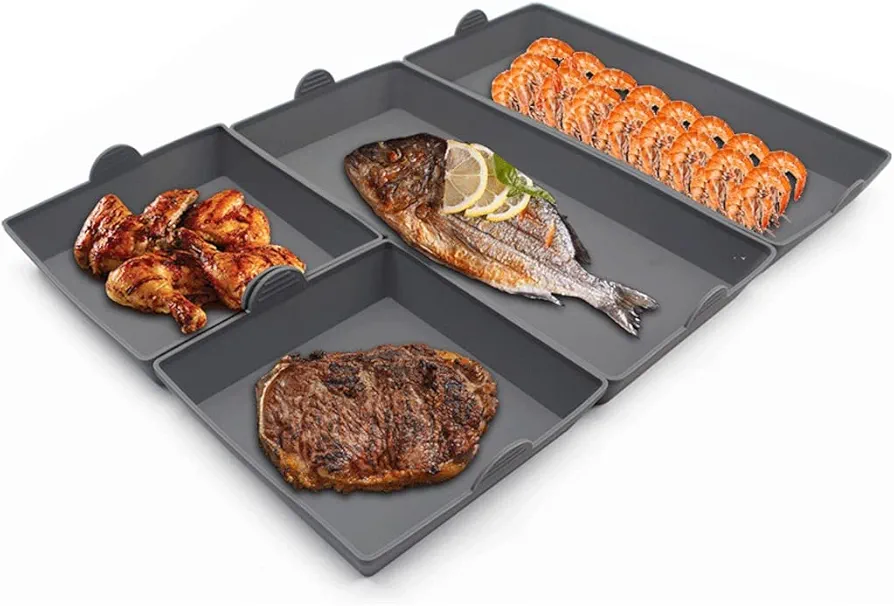 Silicone Baking Sheet Pan Set, 4PCS Nonstick Silicone Dividers for Baking Trays, Cooking Baking Pan Dividers with Handle, Reusable Bakeware for Meal Prep, Oven, Air Fryer Safe (Grey)