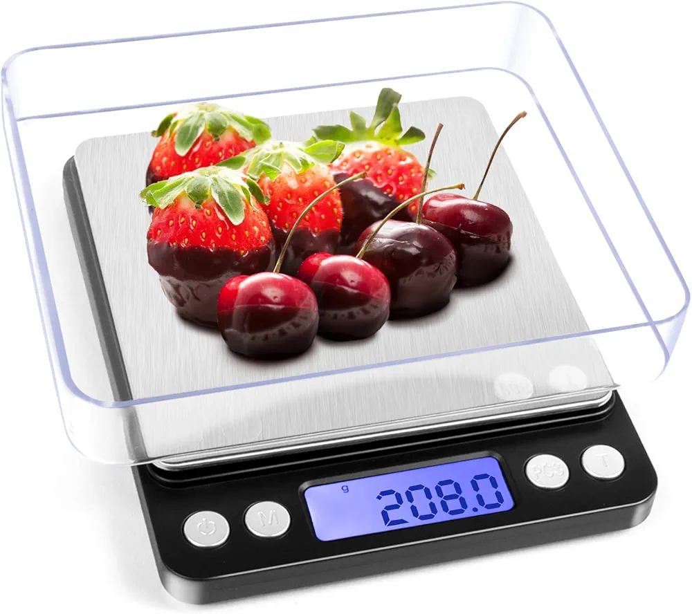 Kitchen Digital Food Scale, High Accuracy Mini Food Scales Digital Weight Grams and Oz for Cooking, Baking, Jewelry, Tare Function, 2 Trays, LCD Display (3000g/0.1g)
